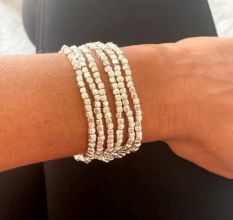 Faceted Beaded Stretchable bracelet For women, Set of 5 Pcs Silver plated